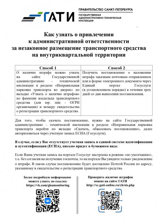 Как узнать о привлечении к административной ответственности за незаконное размещение транспортного средства на внутриквартальной территории